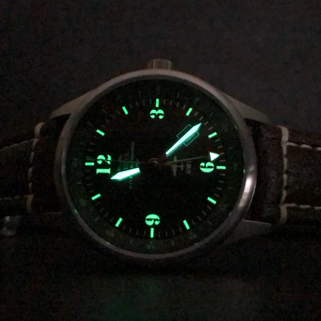 B-17 Tribute - Stainless Steel, Brush Finish, Black Dial, Black Leather Band with Stitching - Image 5
