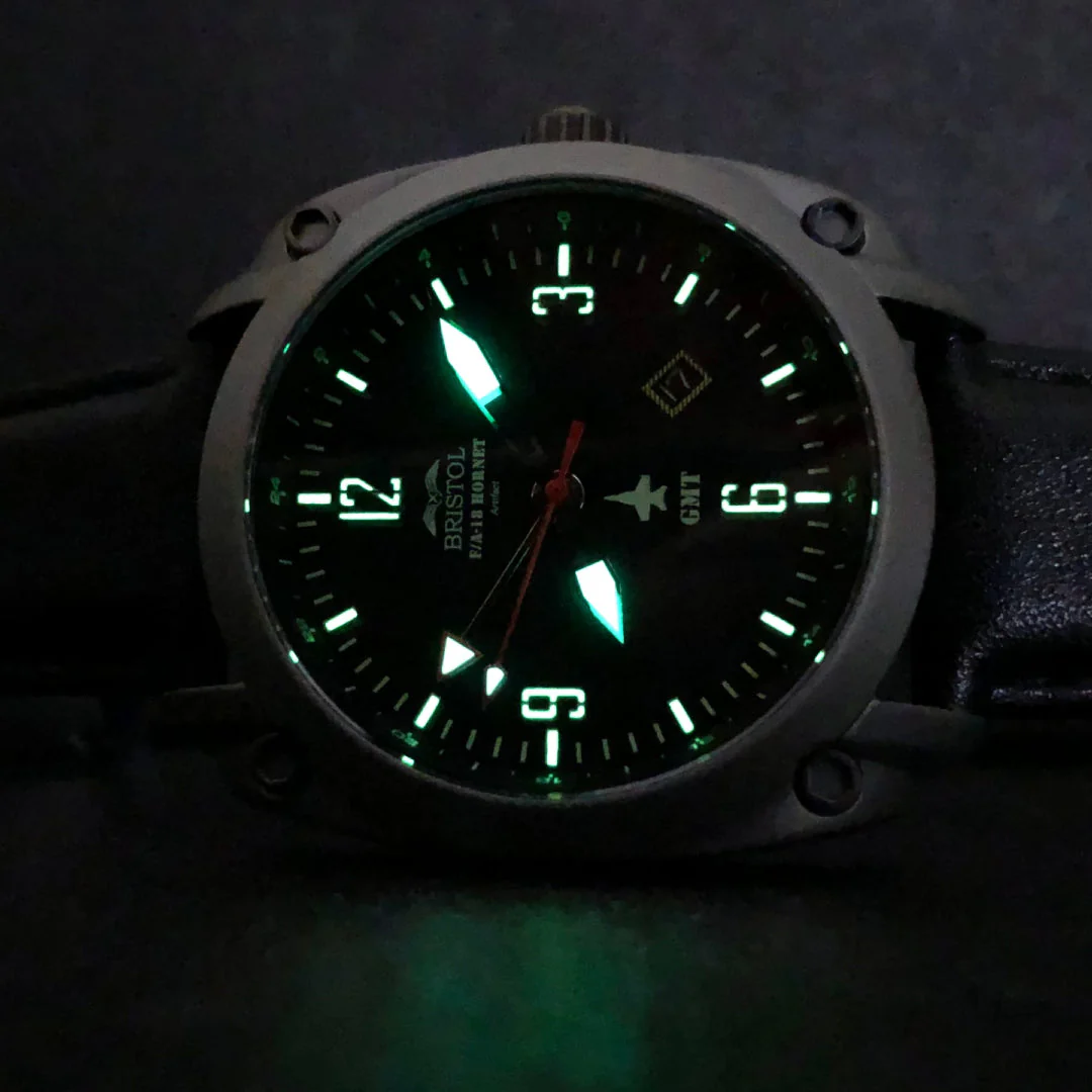 F-18 Hornet Tribute - Gun Metal Finish, Black Dial, Black Leather Band - Image 8