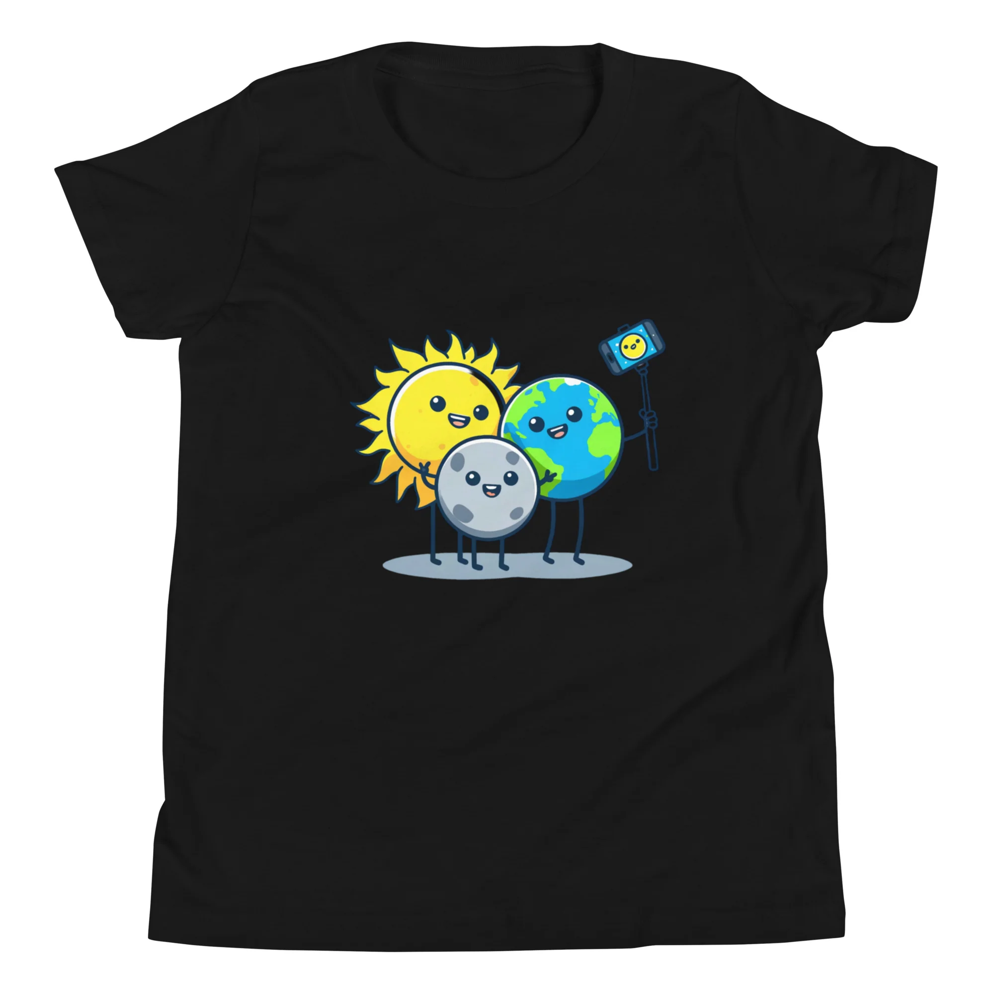 Selfie Earth Moon Sun Solar Eclipse Youth Short Sleeve T-Shirt